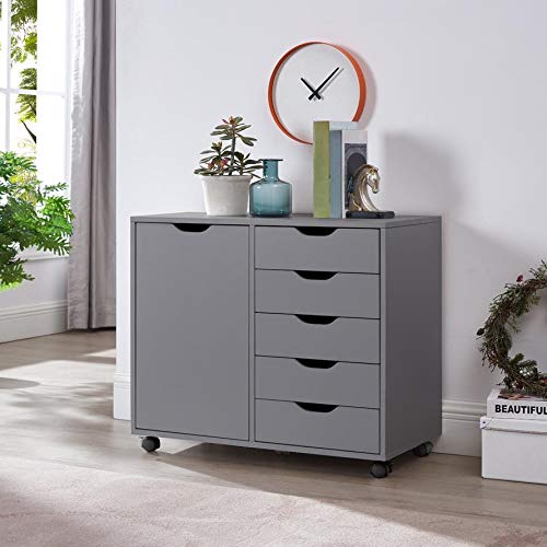 Naomi Home Amy 5-Drawer Office Storage Cabinet with Shelves Gray