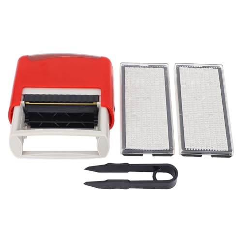 Red Ink ABS Plastic Device with 2 Templates and Refillable Pad - Self Inking Stamp with Adjustable Automatic Press Mechanism, Size L Document Management Tool for Office and