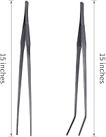 Vista 3 de Pinzas de acuario de mango extralargo para servir, pinzas de alimentación, paquete de 2 pinzas rectas y curvas de acero inoxidable para peceras