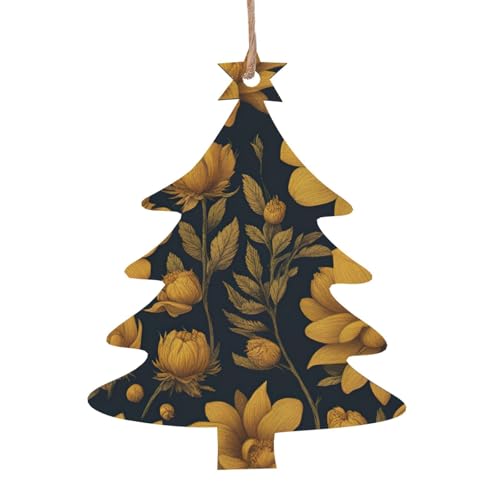 Colección de adornos de Navidad de madera con estampado de flores doradas, decoraciones festivas para árbol de Navidad