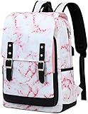 School Backpack for Teen Girls Women Bookbag School Bag 15.6 inch Laptop Backpack Daypack for School Travel (Pink Marble14)