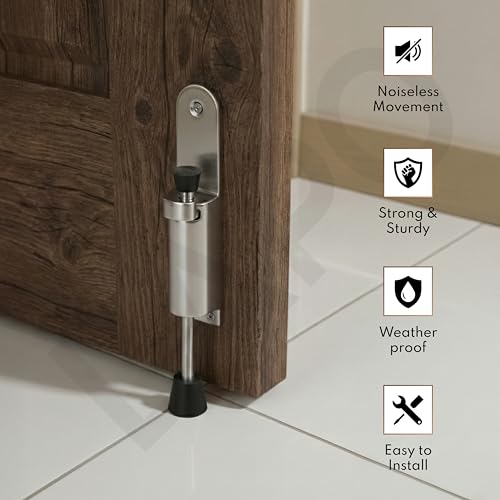 Image of LAPO Extendable Zinc Heavy Door Stopper for Home & Office, Coil Spring System with Rubber tip, Hassle-Free Installation, 3 Years Warranty (Matt Finish, Pack of 1)