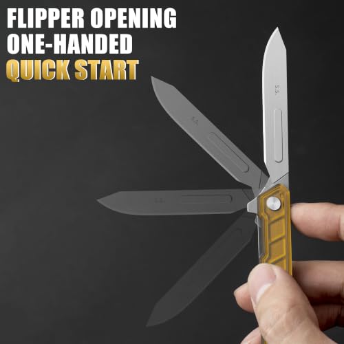 Image of OLITANS G046 Mecha Mini Slim Folding Scalpel with 5pcs #24 and 5pcs #60 PEI Handle with Liner Lock, Utility EDC Pocket Knife with Back Clip(PEI)