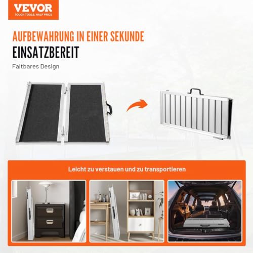 VEVOR Tragbare Rollstuhlrampe, 60,96 cm 363 kg Kapazität, rutschfeste, klappbare Schwellenrampe aus Aluminium, Faltbare Rampe für Mobilitätsroller, Rollstuhlrampe, Heimstufen, Treppen, Bordsteine