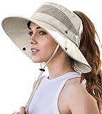 Sun Hat with High Ponytail Hole for Women, Womens UV Protection Wide Brim Foldable Waterproof Beach