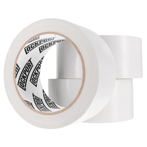 Image of Lockport Duct Tape Heavy Duty Waterproof,20 Yards x 2 Inch,Strong Adhesive Roll for Indoor & Outdoor Repair,No Residue,Tear by Hand - Duct Tape Bulk Value (White, 3-Pack)