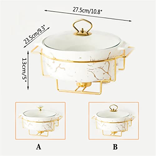 Runde Chafing Dishes aus Keramik mit Brennstoffhalter und Glasdeckel, Chafers und Buffetwärmer-Sets, Speisepfanne für Hochzeiten, Partys, Bankette, Weihnachten, Catering-Events - 2,2L,Weiß,B – Bild 3