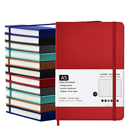 Carnets lignés anti-bavure en papier épais 100g lot de 12 cahiers A5 rigides en cuir