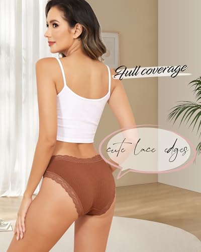 Image of Aijolen Women's Cotton Bikini Underwear Soft Low Waist Panties Cheeky Lace Underpants S-XXL