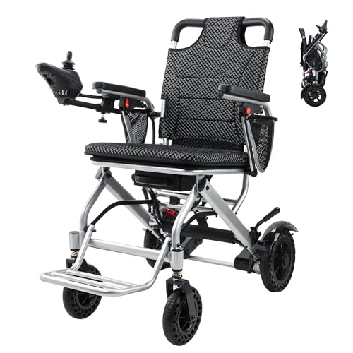 Lightweight Foldable Electric Wheelchair, Only 33lbs, Wheelchairs for Adults, Removable Lithium Battery, All Terrain Portable Motorized Wheelchairs for Seniors, Airline Approval