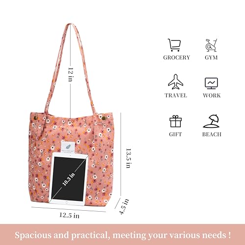 Image of TOPASION Cute Corduroy Tote Bag Canvas Shoulder Handbags for Women Travel Shopping