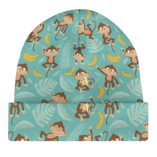 Monkey Tropical Banana Palm Trees Kids Beanie Hat for for Girls Boys Children Cap Winter Knitted Chemo Cancer Headwear Accessories Gifts Decoration Black4
