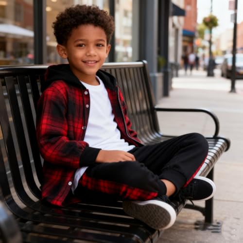 Image of OLMRJKD Toddler Baby Boy Clothes Plaid Long Sleeve Hoodie Sweatshirt + Pants 2pcs Boys Outfit Set