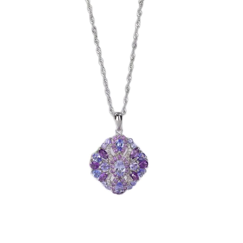 Colgante de Plata de Ley 925 para Mujer, Collar de Cristal Cuadrado de tanzanita Amatista Natural, joyería de Piedras Preciosas