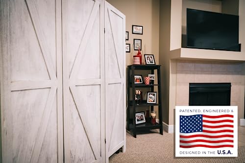 Image of Premium Home 4-Panel Room Divider - Rustic White Barn Door, K Pattern Folding Privacy Screen, Partition Wall