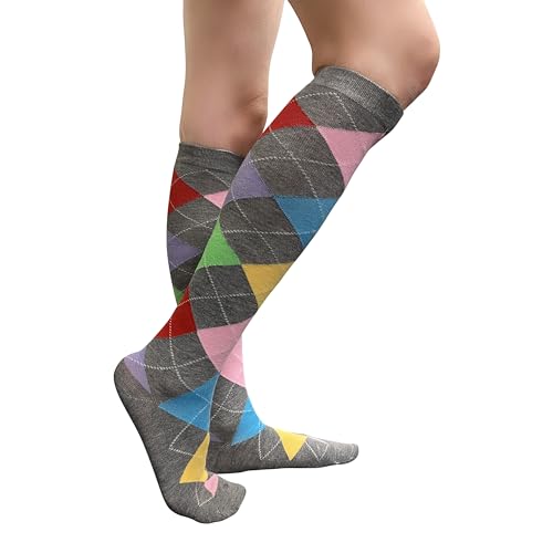 Image of Couver Women's Argyle Knee High Socks - Soft Acrylic Over the Calf Tube Style Socks for Casual Athletic - One Size