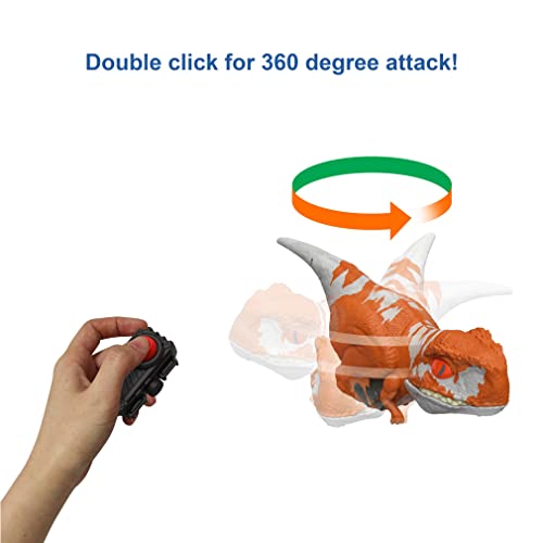 Mattel Jurassic World Dominion Jouet dinosaure sans cage avec mouvement et son contrôlés par cliqueur, traceur de clics Atrociraptor Dino rouge