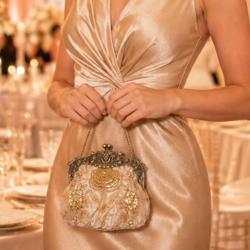 Image of Women's Vintage Beaded Sequin Flower Evening Handbags Wedding Clutches Prom Cocktail Party Handbags