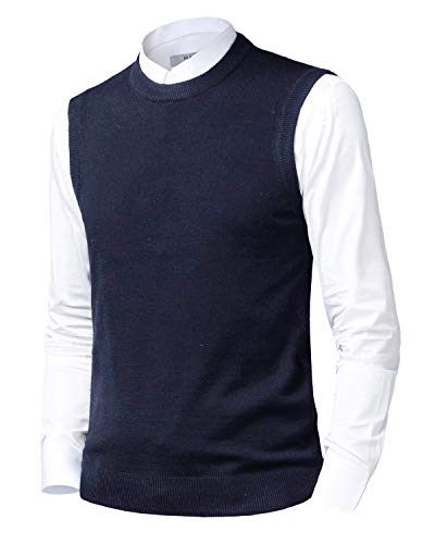 Mens Crew-Neck Knitted Sweater Vest Wool Blend Sleeveless Pullover Vest Slim Fit Sweater Vests