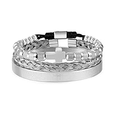 SET-3pc-E-Cross beaded Cuff Bracelets Silver