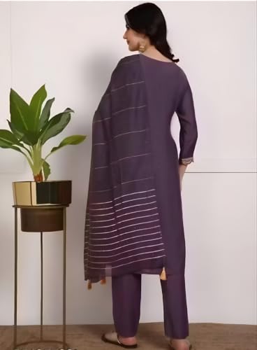 Image of Women's Viscose Rayon Embroidered Kurta Pant Set with Dupatta