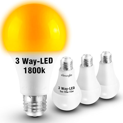 Image of 3 Way LED Light Bulbs Amber 30 70 100 Equivalent, 1800k Warm Light Bulbs, A21 3way LED Amber Night Light Bulb 5 /10 /15W, E26 Three Way Warm Bulb for Healthy Sleep, Bedroom, Reading, 4 Pack