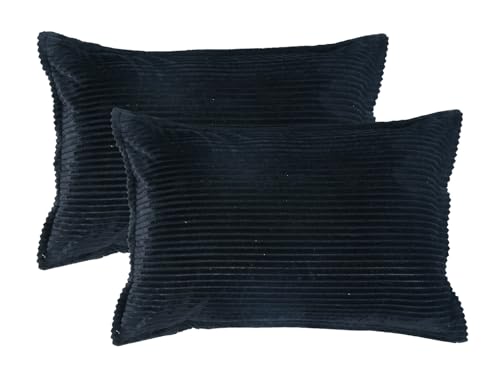 Image of RD TREND Presents Velvet 250 GSM Self Stripe Pillow Cover Set of 2 with Zipper, Size -18 inch x 28 inch Inches (45x71 Cm) (Black)