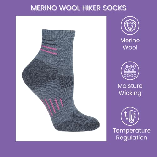 Wise Blend Ladies Merino Wool Blend Seamless Toe Hiker Quarter Crew Socks 3 Pair2