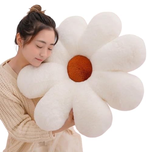 Image of AVS Sunflower Shaped Cute Preppy Decorative Throw Pillows Floor Cushion for Girls Bedroom Sofa Chair Aesthetic Decoration (35CM, White)