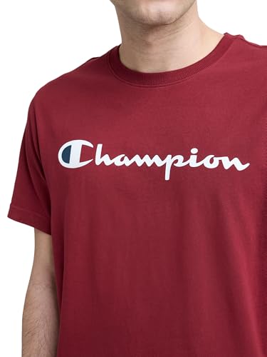 Image of Champion Men's Graphic Short Sleeve T-Shirt, Standard Fit, Classic Script Logo, Midweight 100% Cotton