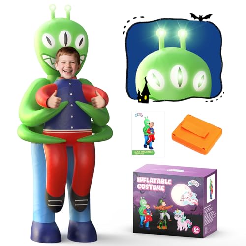 Skirfy Inflatable Costume for Kid,Lights Up Funny Aliens Halloween Costumes,Aliens Abduction Cosplay for Kids,Halloween Party