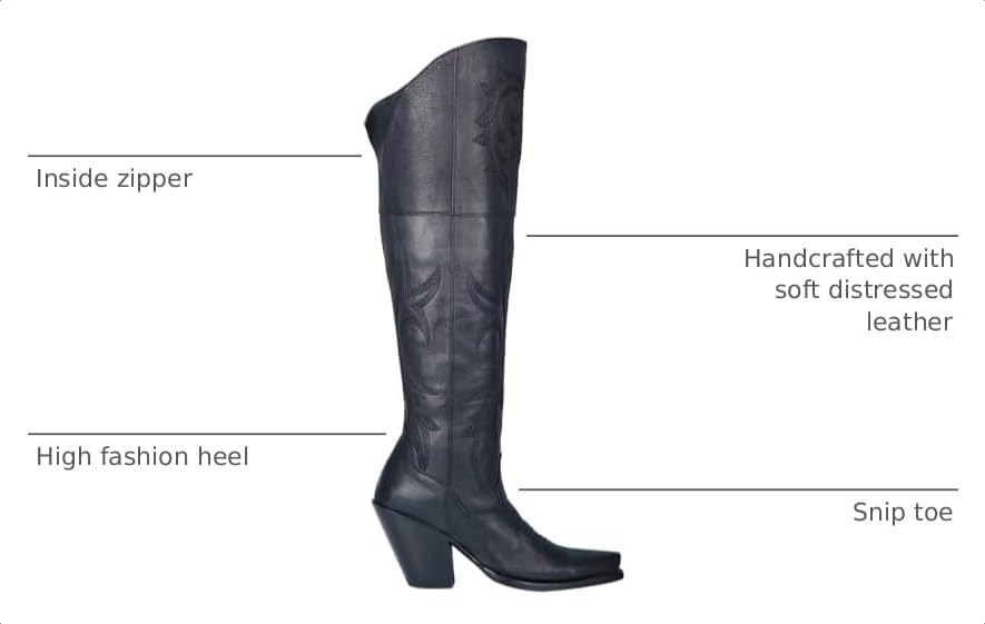 Image of Dan Post Womens Jilted Embroidered Snip Toe Dress Boots Over the Knee High Heel 3 inch & Up - Brown