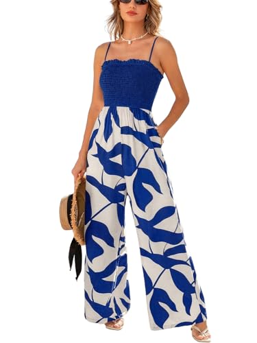 CUPSHE Womens Summer Jumpsuits Tropical Square Neck Rompers Blue Medium