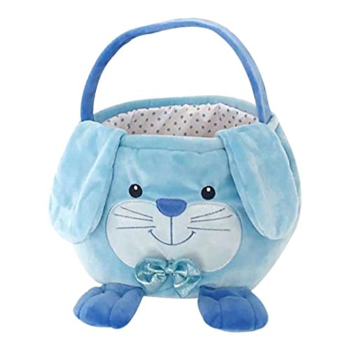 Image of Easter Eggs Basket - 3D Cute Plush Empty Bucket with Foldable Ears - Perfect for Girls & Boys Easter Egg Hunts - easter baskets for kids (2024 blue)