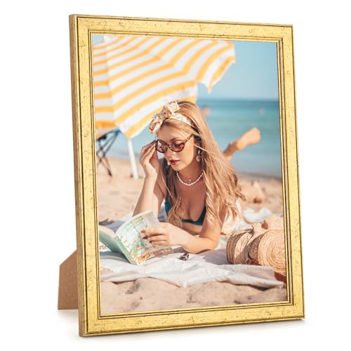 Wood 11x13 Frame Gold Ornate Natural Wooden 13x11in Picture Frames Modern Golden 11 x 13inch Gallery Photo Pic Frame with HD Plexiglass Horizontal Vertical Wall Mounting Tabletop Display 1Pcs