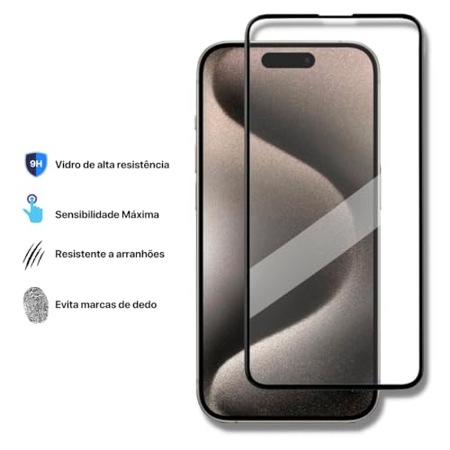 Película De Vidro 3D Tela Toda Para iPhone + Película Lente de Câmera (iPhone 15 Pro Max)