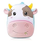 mochila escolares para niñas Mochila azul: Mochila azul con una divertida cara de animal para niños de 2 a 6 años, unicornio feliz, de bajo peso y muy fácil de usar.