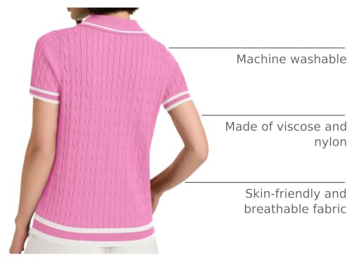 Image of Micoson Womens Short Sleeve Sweater Tops Lapel V Neck Polo Shirts 2026 Summer Cable Knit Loose Blouse Business Casual Outfits