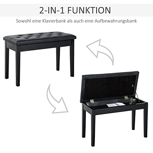 HOMCOM Taboret fortepianowy ławka do fortepianu w tradycyjnym stylu wiejskim taboret kosmetyczny miejsce do przechowywania drewno gumowe sztuczna skóra czarna 76 x 36 x 50 cm