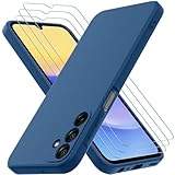 oureidoo cover per samsung galaxy a15 5g / 4g con 3 pezzi pellicola vetro temperato, custodia in morbida silicone liquido, sottile e antiurto con rivestimento in microfibra antigraffio, blu