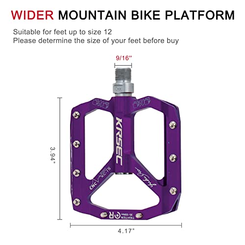Krsec Mountain Bike Pedals Mtb Bicycle Pedals Flat Pedals Aluminum 9/16" Sealed Bearing Lightweight Platform For Road Mountain Bmx Mtb Bike #TOP2