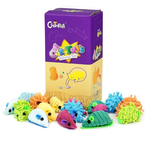 Chiwava 27 Stück 5cm zottelige Katzenspielzeug mäuse mit Rassel, Sortiert, kleine Maus, interaktives Spielen für Indoor-Katzen