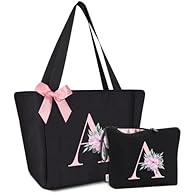 Personalised initial design: Custom letter initial with pink bow detail—ideal as a birthday gift, bridesmaid gift or Christmas gift, suitable for women including mums, teachers, wives, daughters, sisters and friends. Size & lightweight (tote bags for...