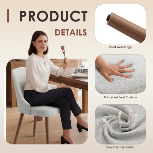 Image of MALOL Dining Chairs Set of 4, Upholstered Dining Room Chair with Wood Legs, High-Back Padded Kitchen Chairs for Dining Room /Restaurant /Cafe, Light Grey