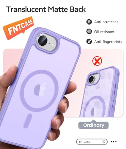Image of FNTCASE for iPhone 17e Case: iPhone 16e Phone Case [Compatible with Magsafe] Translucent Matte Cases with [Screen Protector] Military Grade Shockproof Protective Phone Cover - Light Purple