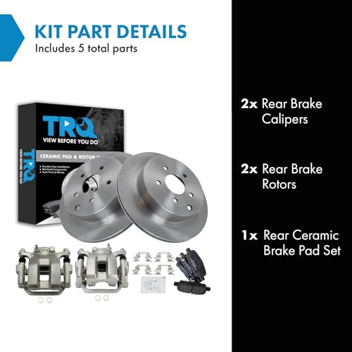 Image of TRQ Rear Brake Pad and Rotor Set Ceramic Rotors Calipers Compatible with 2003-2008 Infiniti FX35 FX45