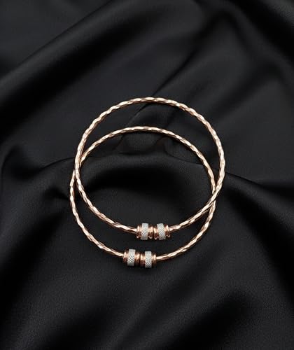 Image of Gold Plated Heart Bangle Bracelet, Twisted Rope Design with Black and Crystal Accent, Adjustable Cuff Style, Fashion Jewelry for Women
