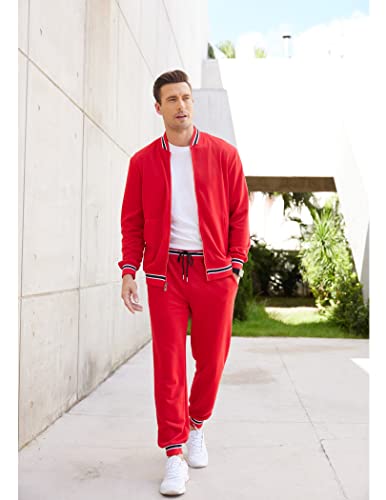 Coofandy Tracksuit For Men Set Sports Casual Sweatsuits 2 Piece Zip Up Jogging Outfit Set Red #TOP1