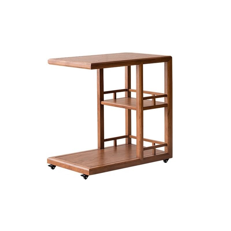 AERTSDFGT Mesa Auxiliar para Sofá Mesa Auxiliar de Madera for sofá, Mueble Lateral Chino, Mesa esquinera con Carrito
