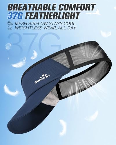 GXCROR Sports Sun Visor Hat Men Women, Lightweight Breathable Quick Dry Sports Sun Hat for Running Golf Tennis Navy Blue — view 3